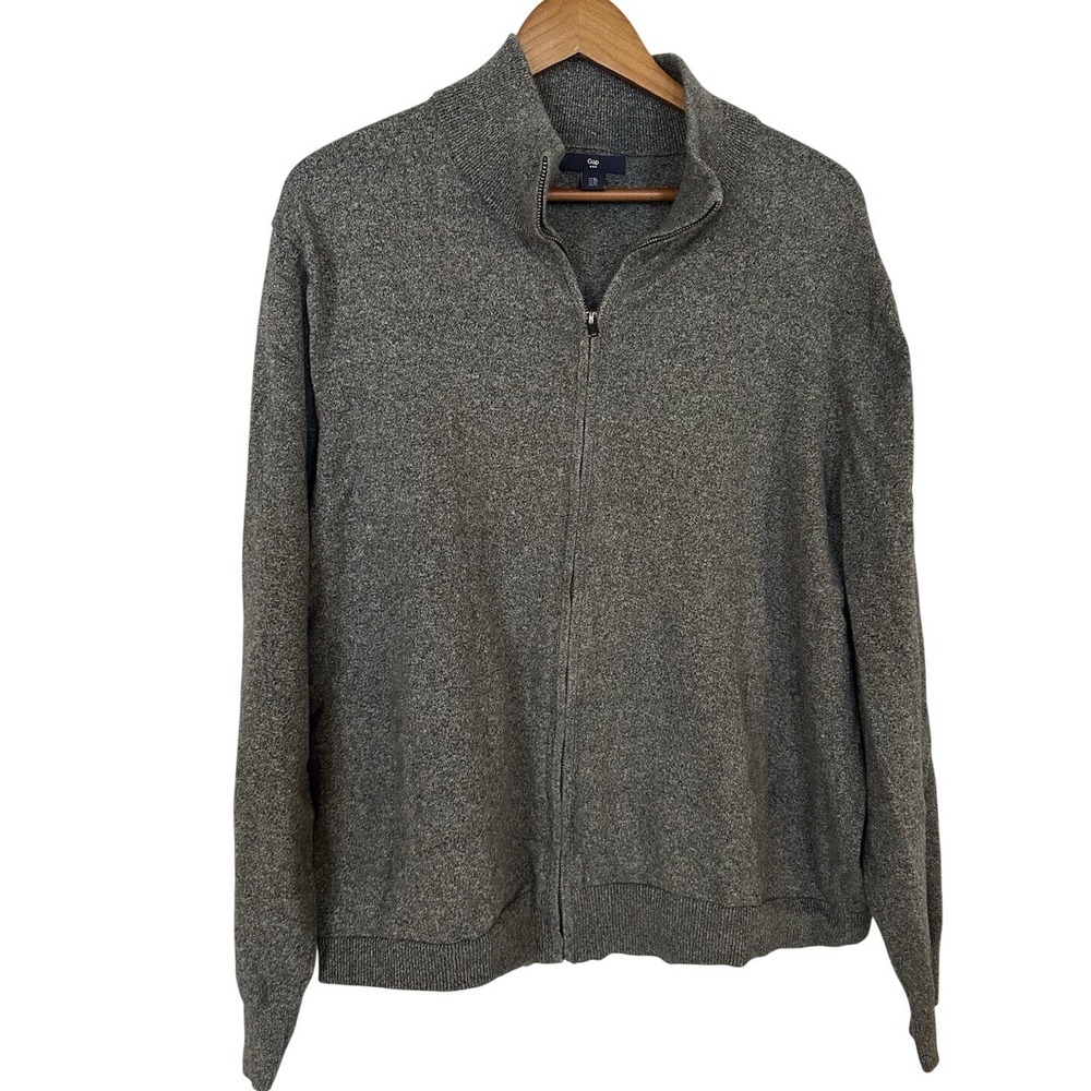 Gap Mens Full Zip Mock Neck Sweater Charcoal Gray Heather Knit XL